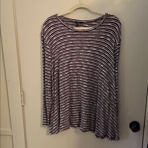 Lane Bryant Burgundy and White Striped Long Sleeve Top